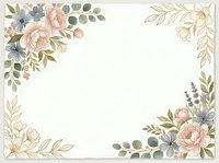 Vintage floral frame with pink peonies, blue flowers, and botanical foliage on cream background. Suitable for wedding invitations, greeting cards, and stationery design.