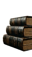 Stack of three antique leather-bound books with aged spines and gold lettering, isolated on white background, ready for design use in educational, literary, and vintage-themed projects.