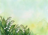 Watercolor lily of the valley flowers on soft green background with copy space, perfect for greeting cards and spring designs.