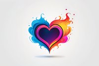 Vibrant heart shape with dynamic fire and water elements in contrasting red and blue colors, flowing abstract swirls create passionate energy on white background.