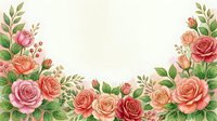 Watercolor roses and foliage frame isolated on white background, ready for wedding invitations, greeting cards, and design projects.