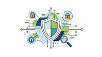 Digital cybersecurity shield with network connections and security icons for data protection and online safety solutions.
