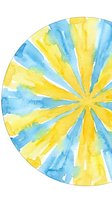 Watercolor lemon slice with alternating yellow and blue segments on white background, isolated citrus fruit illustration for design and print projects.