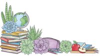 School supplies with succulents and globe on white background for educational design projects and back to school themes.
