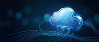 Cloud computing network with digital data flow and circuit patterns, representing secure data storage, server infrastructure, and technology connectivity for business applications.