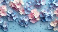 Delicate hydrangea flowers in soft pink and blue tones with water droplets on pastel background create romantic floral composition for wedding designs and spring themes.