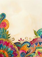 Ornamental mandala border with vibrant colors and intricate patterns on cream background, suitable for invitations, greeting cards, and decorative design projects.