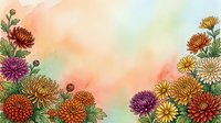Colorful chrysanthemum flowers frame with watercolor background in autumn tones. Floral border design for greeting cards, invitations and seasonal decorations.