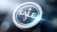Glowing blue sale button with illuminated arrows indicating growth and discount offers, perfect for e-commerce and retail marketing campaigns.