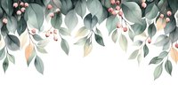 Watercolor eucalyptus leaves with red berries border on white background, botanical illustration for wedding invitations and greeting cards.