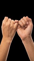 Two hands performing a pinky promise gesture, isolated on transparent background. Ready for design use on t-shirts, stickers, clipart, print-on-demand products, and sublimation projects.