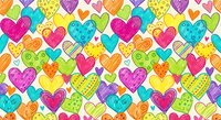 Colorful hand-drawn hearts seamless pattern with doodle decorations and vibrant colors perfect for romantic designs and Valentine backgrounds.