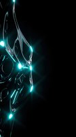 Futuristic chrome metal sculpture with glowing cyan lights on black background for sci-fi technology design projects and digital art applications.