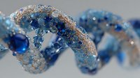 Elegant blue crystal beaded spiral with gold accents on gray background, showcasing intricate jewelry craftsmanship and luxurious gemstone arrangement.
