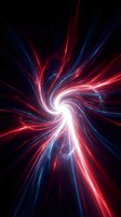 Glowing spiral vortex with red and blue neon light rays radiating from center on dark background, suitable for technology, energy, and motion graphics projects.