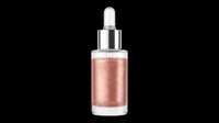 Cosmetic dropper bottle with rose gold glitter serum, isolated on transparent background, ready for beauty branding, stickers, print on demand, and T-shirt design use.