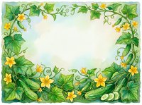 Cucumber plants with yellow flowers and green foliage frame a blank center space, ideal for adding text, quotes, or design elements on cards, posters, and promotional materials.