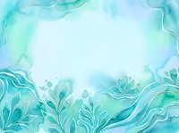 Turquoise watercolor floral frame with flowing botanical elements and swirling waves, isolated on white background for design projects.