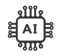 Minimalist AI processor chip icon with circuit connections on white background, isolated design element for technology and artificial intelligence projects.