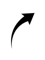 Black curved arrow pointing upward and right on white background isolated for graphic design and presentation use.