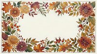Autumn floral frame with chrysanthemums, maple leaves and berries on cream background. Fall season botanical border for greeting cards and invitations.
