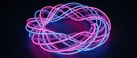 Glowing neon abstract loops with pink and blue light trails swirling in dynamic motion against dark background for modern design projects.