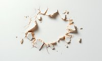Broken eggshell fragments arranged in circular pattern on white background, creating natural organic frame for design projects.