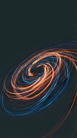 Glowing spiral vortex with orange and blue neon light trails swirling against dark background, suitable for technology, energy, and abstract design projects.