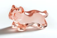Metallic rose gold cat figurine with glossy finish and minimalist design casting soft shadow on white surface. Decorative modern home accent piece.