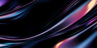 Abstract flowing curves with vibrant neon gradients in purple, blue and pink creating dynamic motion on dark background for modern digital design.