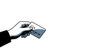Hand holding blank credit card on white background isolated for financial and payment design projects.