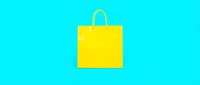 Bright yellow shopping bag with handles isolated on vibrant cyan background, ready for retail, e-commerce, and promotional design projects.