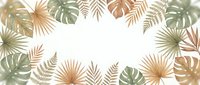 Tropical leaves frame with monstera, palm fronds and ferns in earthy tones on white background. Natural botanical border for summer designs and layouts.