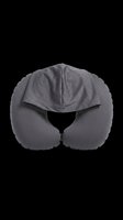 Gray travel neck pillow with attached hood, isolated on transparent background. Great for clipart, stickers, print on demand, sublimation, and t-shirt design use.