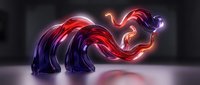 Abstract flowing liquid sculpture with vibrant red and purple gradients creating dynamic wave forms on reflective surface for modern design projects.