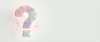 Geometric question mark with polygonal faceted design in pastel colors on light background for creative problem solving and inquiry concepts.