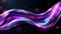 Glowing wavy lines with purple and blue neon light effects on dark background, abstract dynamic motion design with luminous curved stripes and bokeh elements.