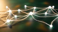 Glowing network connections with bright nodes and linking lines representing digital connectivity, data transfer, and modern technology concepts.