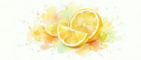 Fresh lemon slices with vibrant watercolor splash on white background. Citrus fruit illustration for healthy lifestyle, cooking and beverage designs.