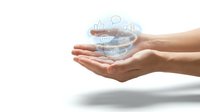 Hands protecting floating digital healthcare icons including heart, medical cross, stethoscope and pills representing telemedicine and health insurance coverage.