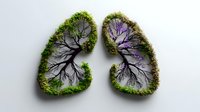 Anatomical lungs shaped with tree branches and moss, creative nature concept on white background showing environmental health connection. Medical art illustration.