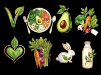 Vegan diet nutrition isolated elements on transparent background, ready for t-shirt design, clipart, stickers, print-on-demand products and sublimation projects.