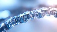 Frozen water crystals form delicate icy patterns in extreme macro photography, capturing intricate details of winter frost formation with blue tones and bokeh background.