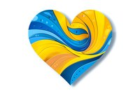 Heart shape with swirling blue and yellow waves creating dynamic pattern on white background, isolated design element for love themes and decorative artwork.
