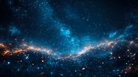 Cosmic nebula with glowing blue gas clouds and golden stellar formations against dark space background, creating ethereal celestial landscape for astronomy designs.