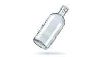 Empty glass bottle with cork stopper isolated on white background, suitable for beverage packaging, alcohol storage, and product mockup designs.