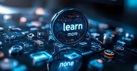 Glowing learn button on computer keyboard with blue light effect and digital elements, representing online education and digital learning concept.