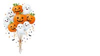 Festive autumn balloon bouquet with carved jack-o-lantern faces, ghost designs, and scattered confetti on transparent background. Perfect for Halloween party invitations, greeting cards, and seasonal decorations.