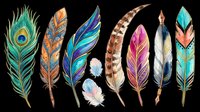 Colorful feathers isolated on transparent background, ready for t-shirt design, clipart, stickers, sublimation, print-on-demand products and digital crafts.