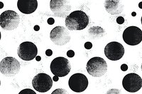 Abstract monochrome pattern with scattered halftone dots and circles in black and white creating dynamic composition. Seamless repeat design for modern surface prints.